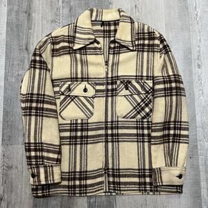 VTG 60s Wool Overcoat Jacket Beige/Brown Full Zip Woolen Mills Outdoor Shacket